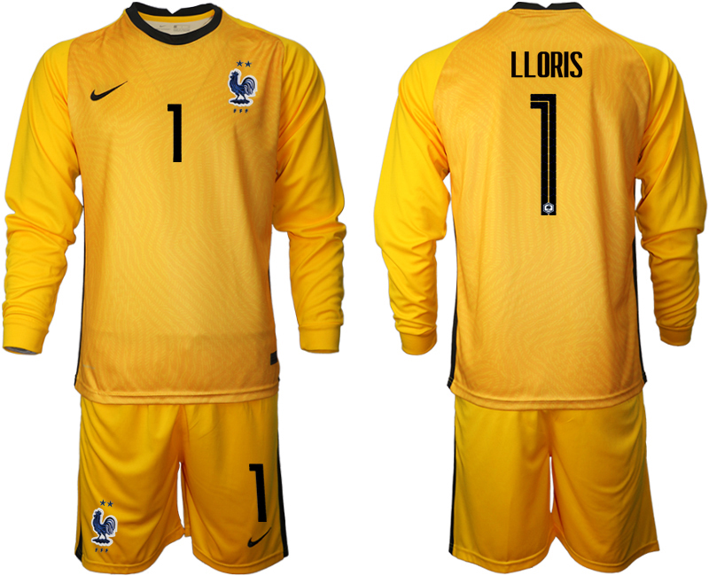 Men 2021 France yellow goalkeeper long sleeve #1 soccer jerseys
